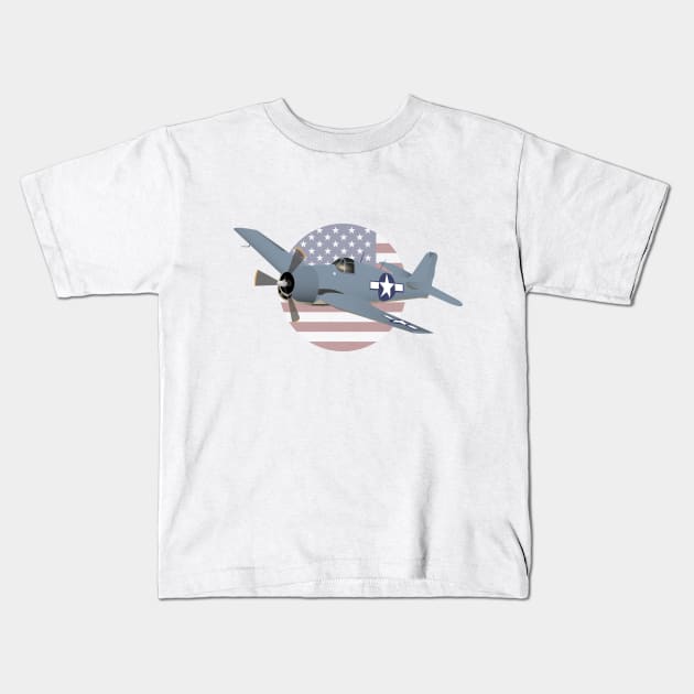 WW2 F6F Hellcat Airplane Kids T-Shirt by NorseTech